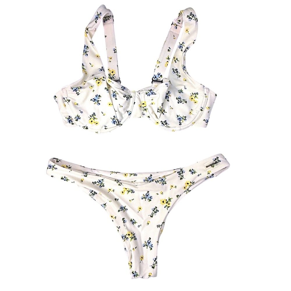 Blackbough Bikini Set Women L White Yellow Blue Floral Underwire Swimsuit